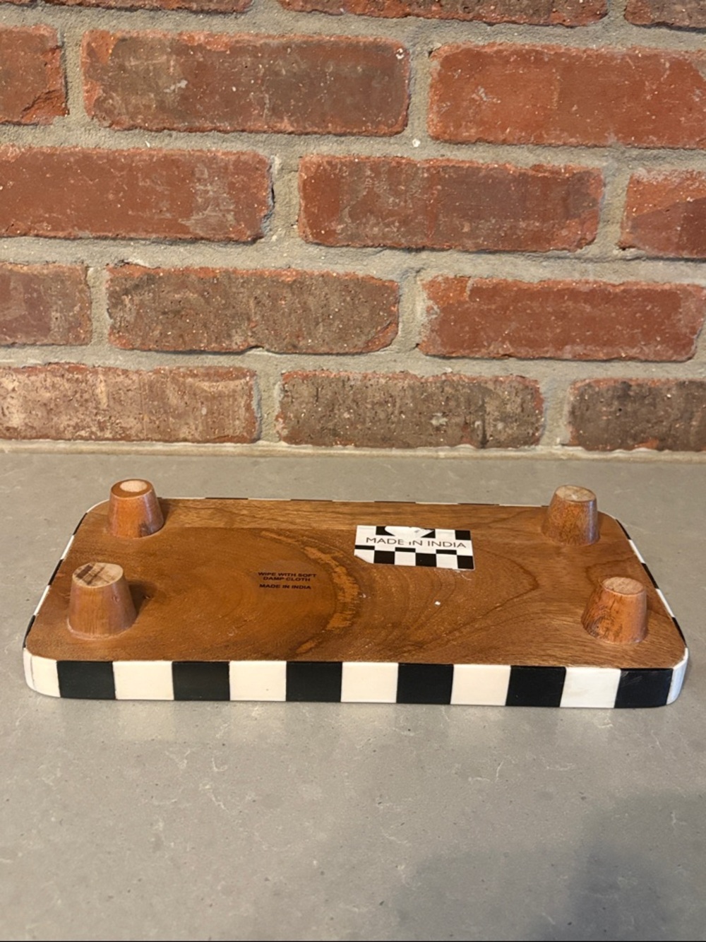 Checkerboard Accent Wooden Tray in Black and White - Picture 3 of 5